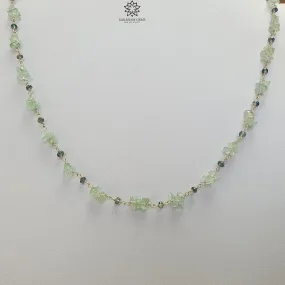 925 Sterling Silver Green Emerald And Blue Sapphire Gemstones Uncut Beads Chain NECKLACE 7.70gms Natural Beaded Necklace 16"