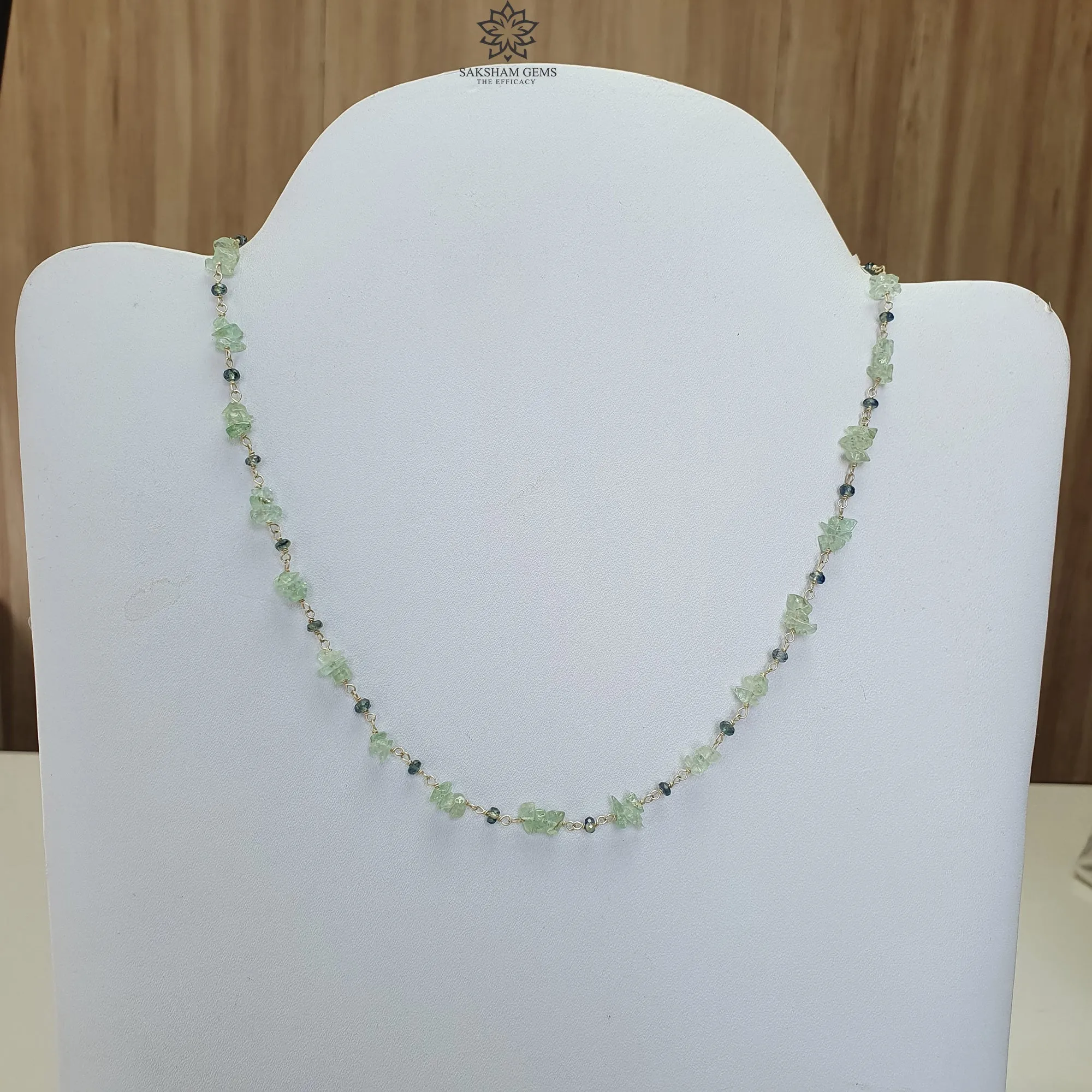 925 Sterling Silver Green Emerald And Blue Sapphire Gemstones Uncut Beads Chain NECKLACE 7.70gms Natural Beaded Necklace 16"