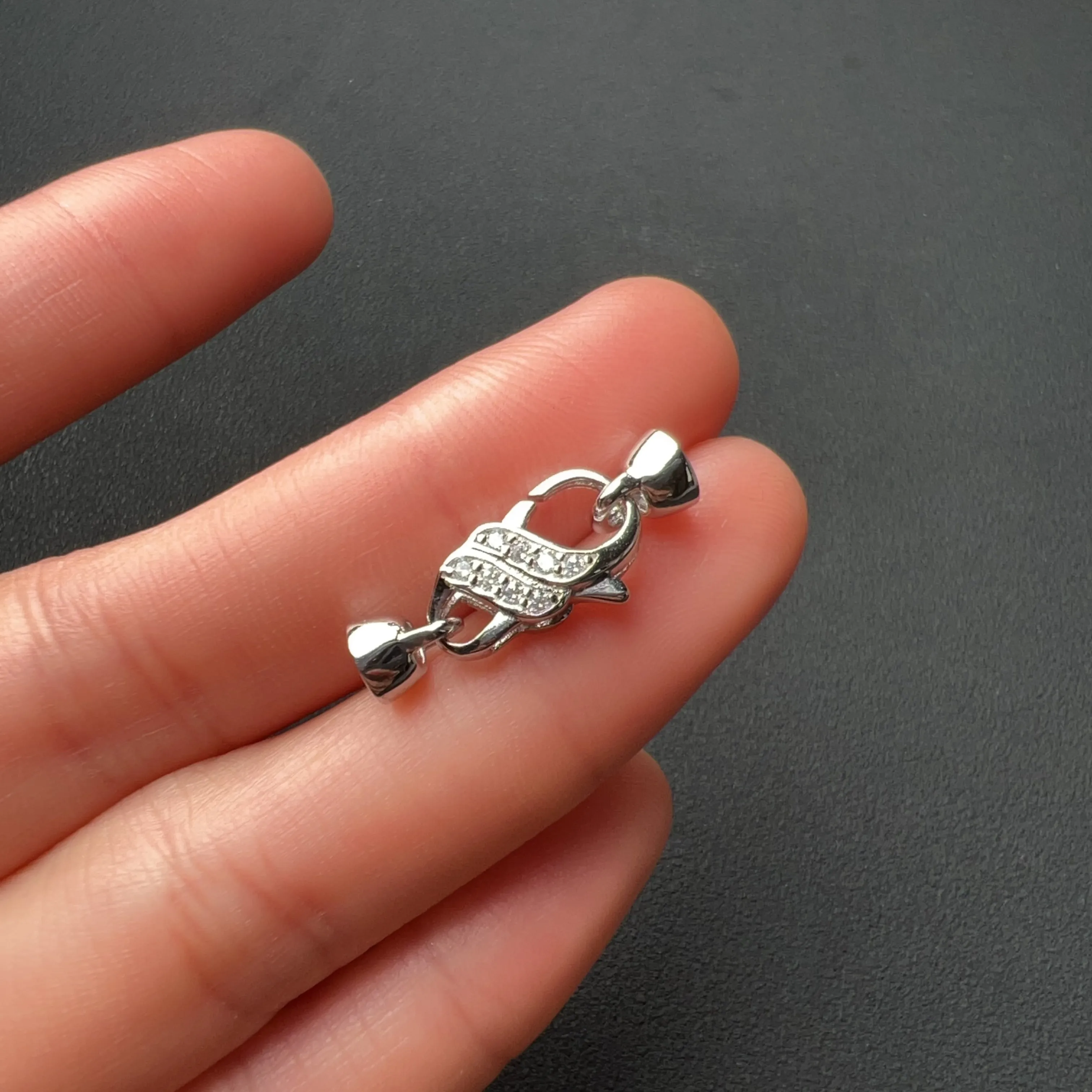 925 Sterling Silver Lobster Clasp with Bail 18K White Gold Plated and Zircon Pearl Clasp Handmade DIY Jewelry Making Supply