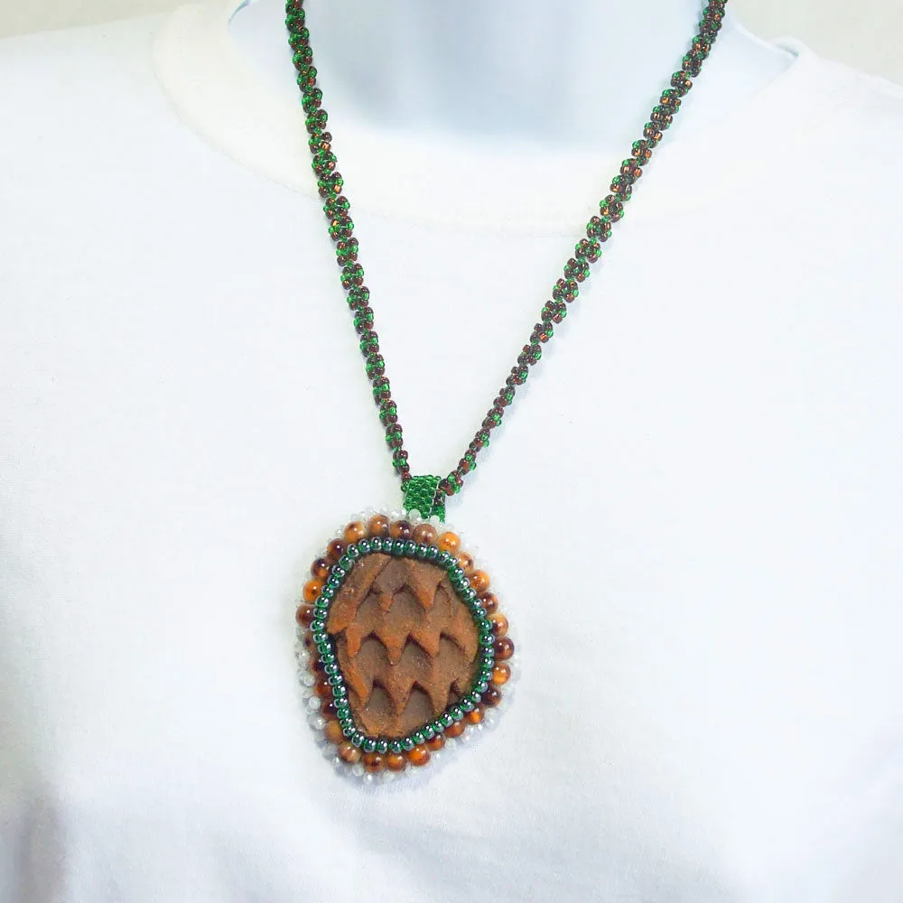 Aberfa, Anasazi Pottery, Beaded Cabochon Pendant, Necklace