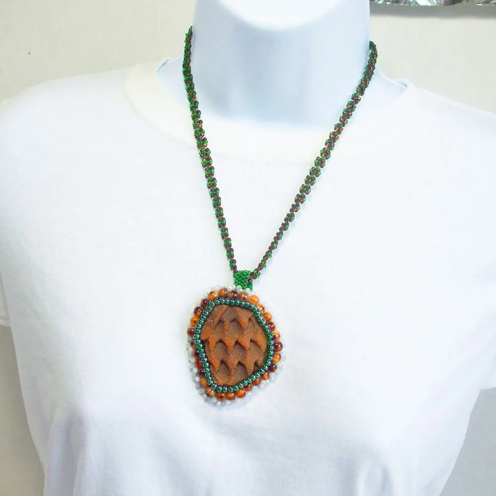 Aberfa, Anasazi Pottery, Beaded Cabochon Pendant, Necklace