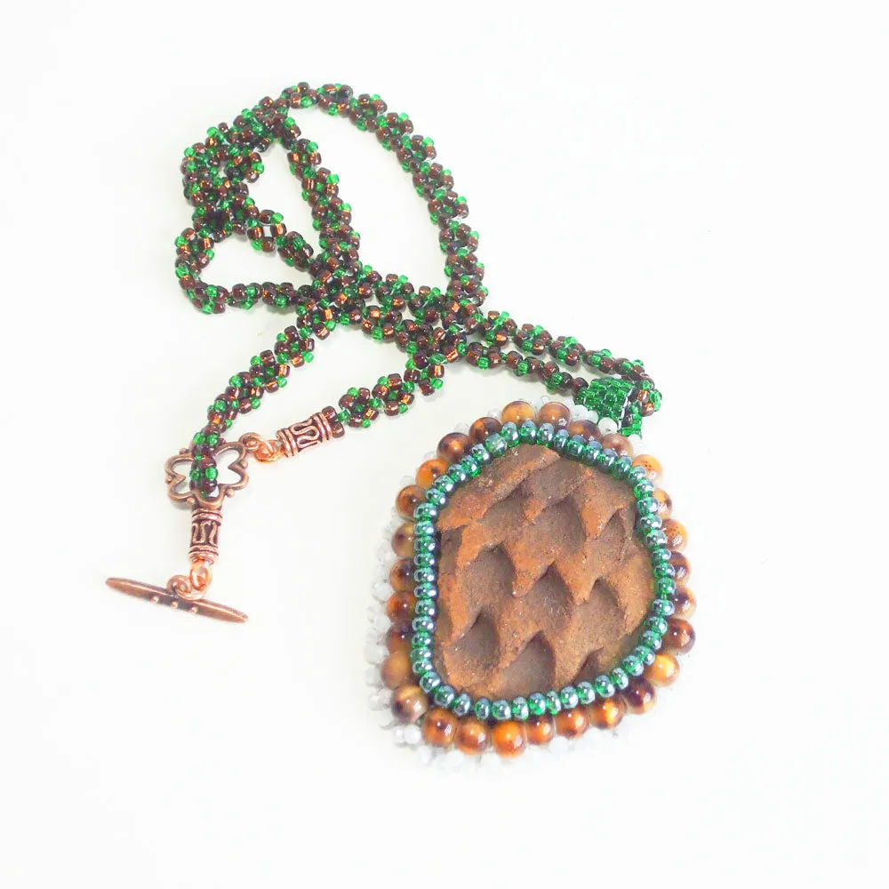 Aberfa, Anasazi Pottery, Beaded Cabochon Pendant, Necklace