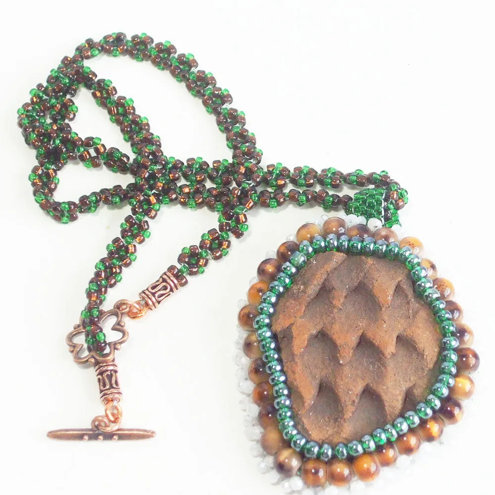 Aberfa, Anasazi Pottery, Beaded Cabochon Pendant, Necklace