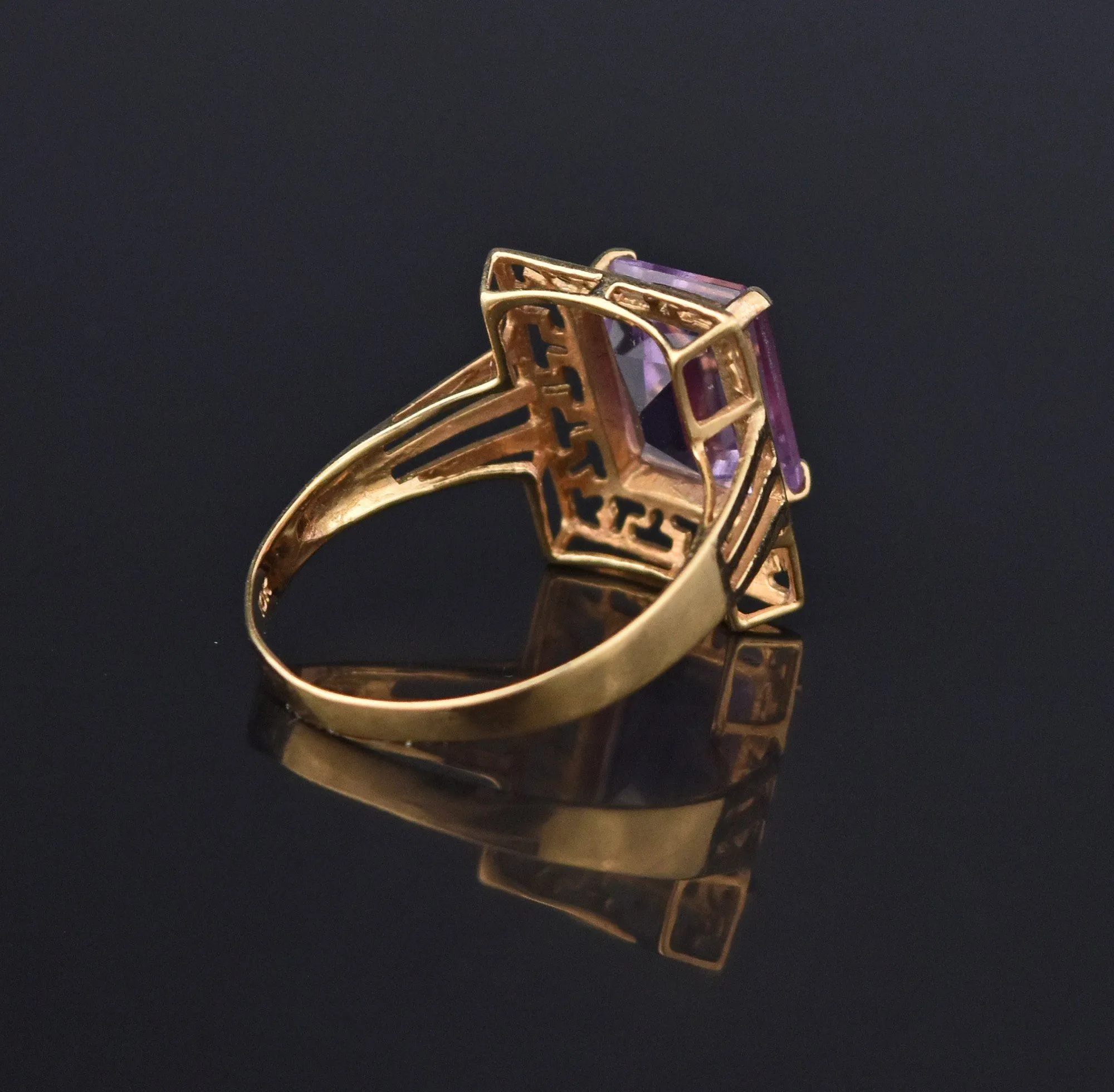 Amethyst Gold Greek Key Pattern Retro Ring