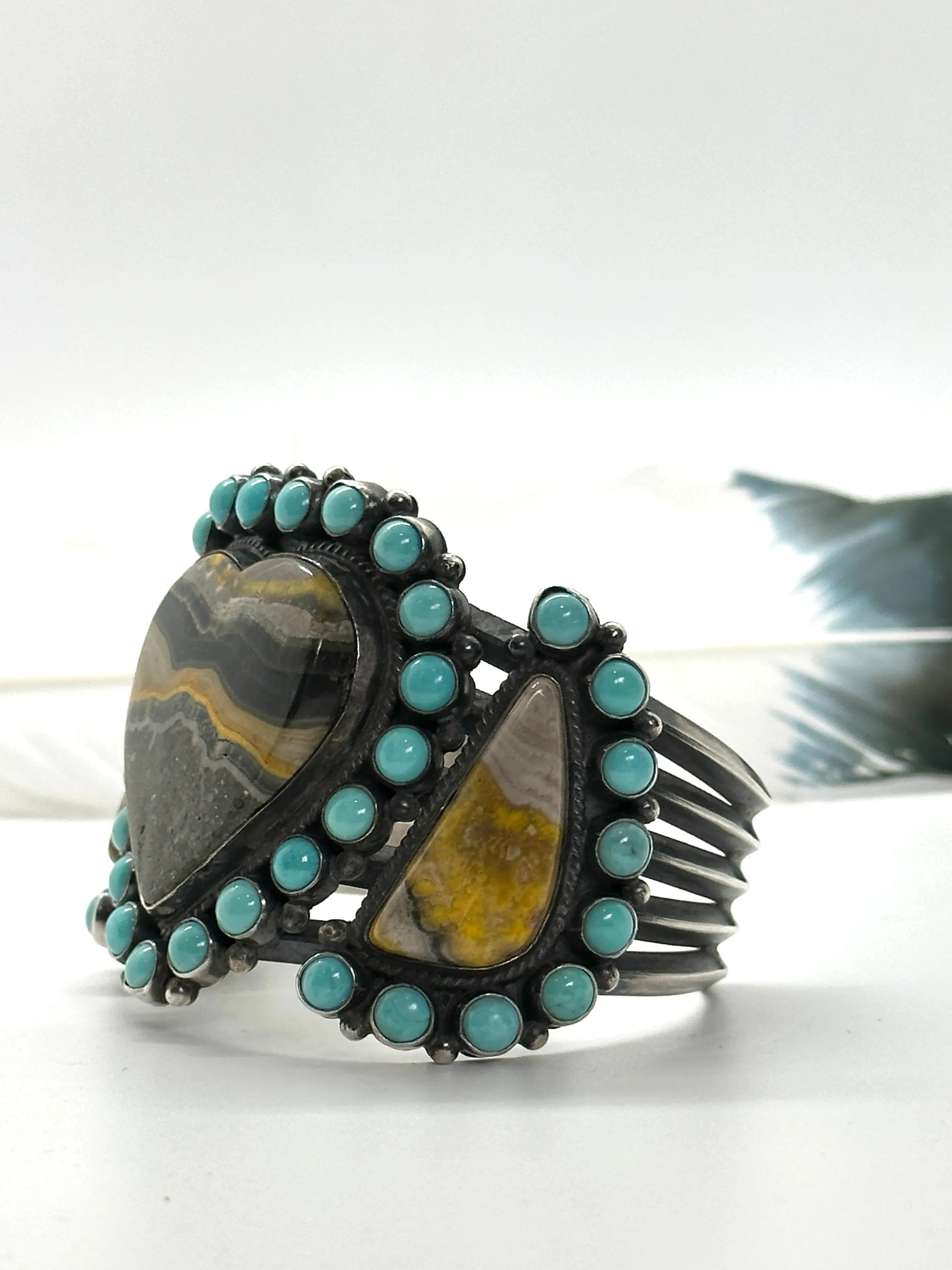 ANTHONY SKEETS Navajo Turquoise Bumble Bee Jasper Silver Cuff