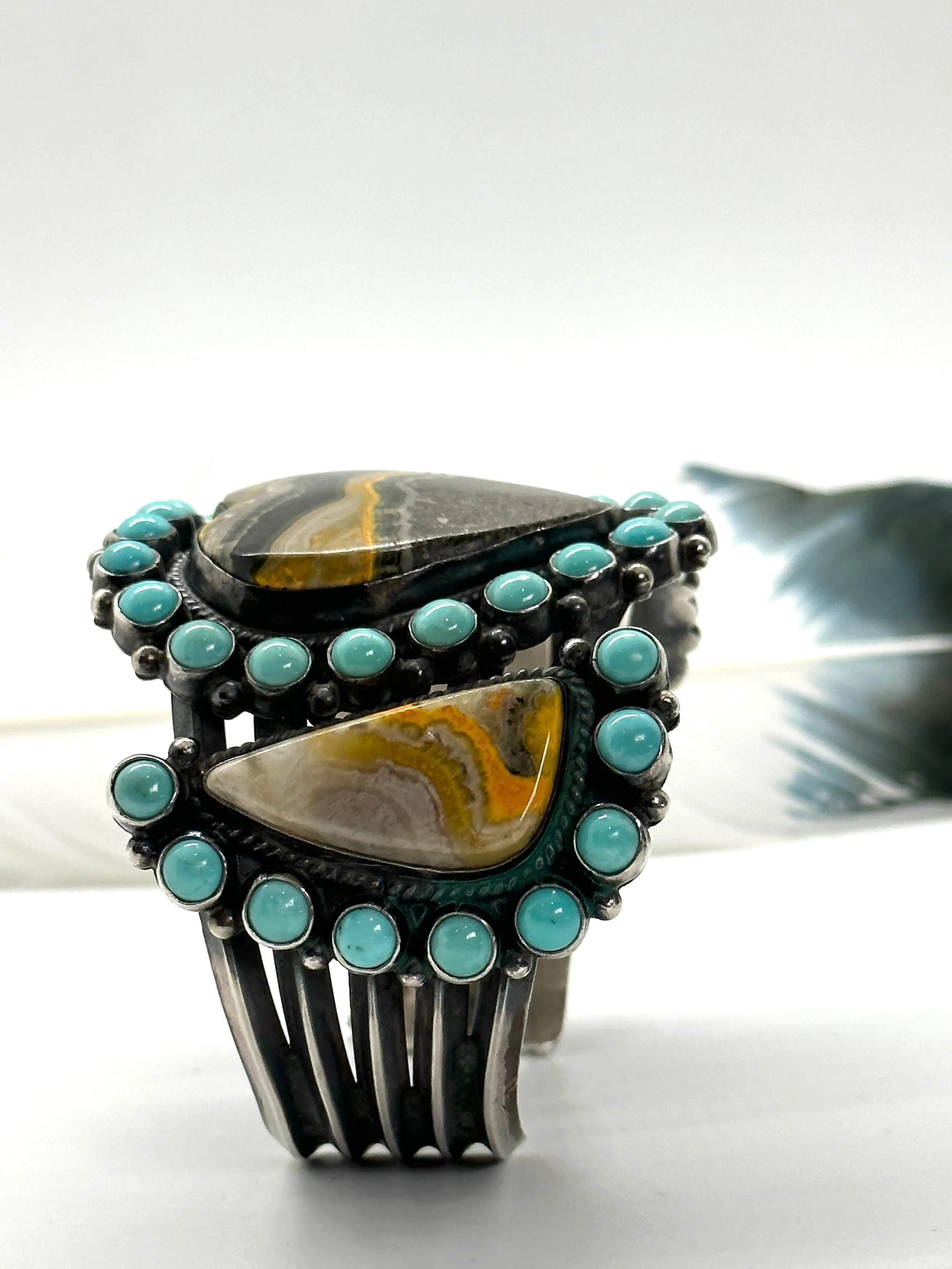 ANTHONY SKEETS Navajo Turquoise Bumble Bee Jasper Silver Cuff