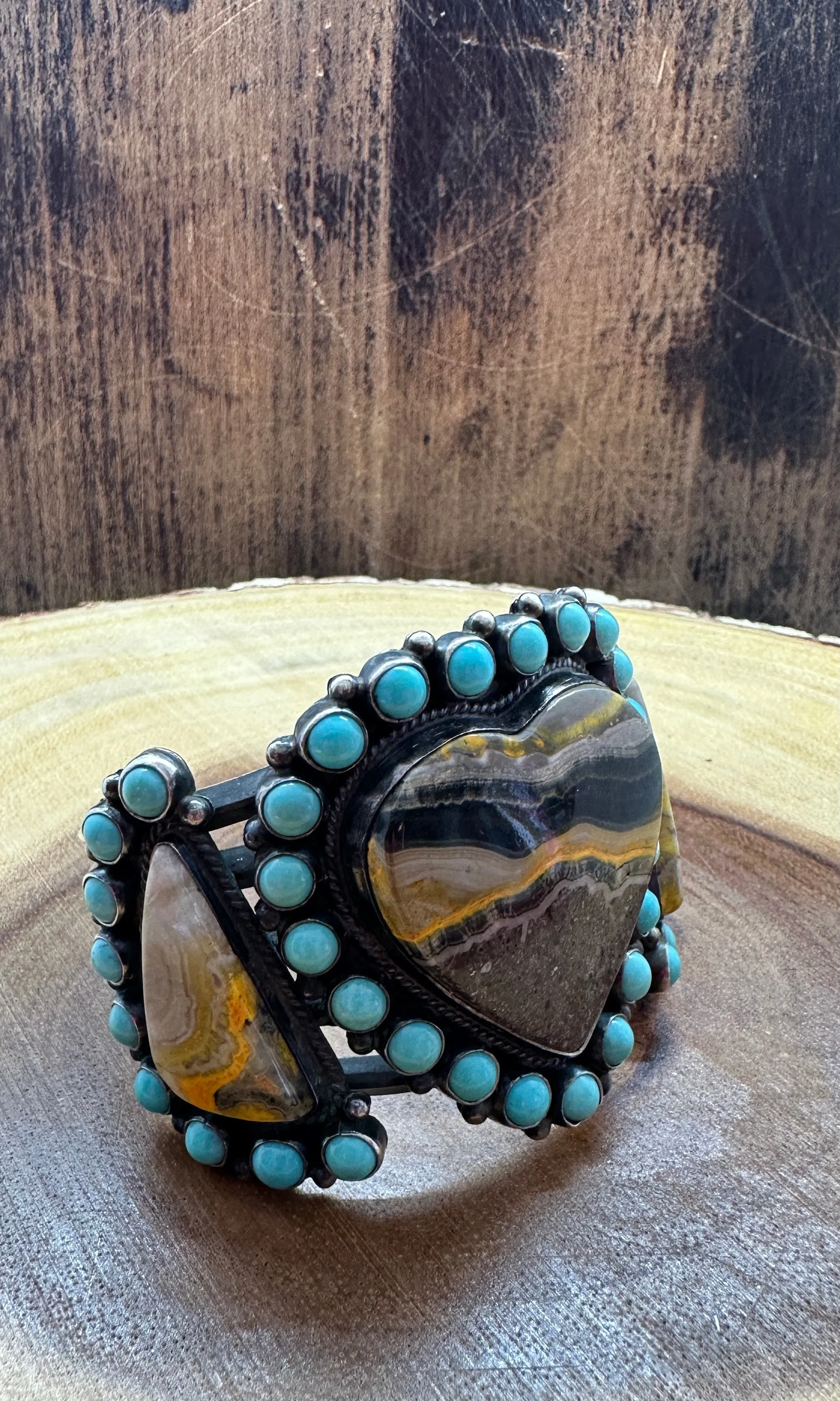 ANTHONY SKEETS Navajo Turquoise Bumble Bee Jasper Silver Cuff