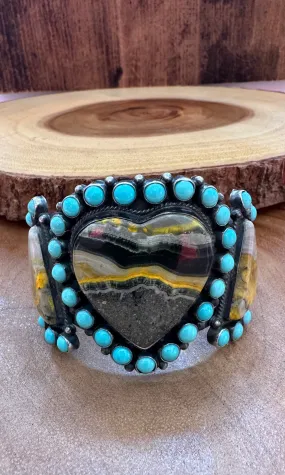 ANTHONY SKEETS Navajo Turquoise Bumble Bee Jasper Silver Cuff