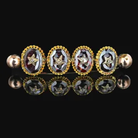 Antique Victorian Gold Garnet Brooch w Diamond Stars