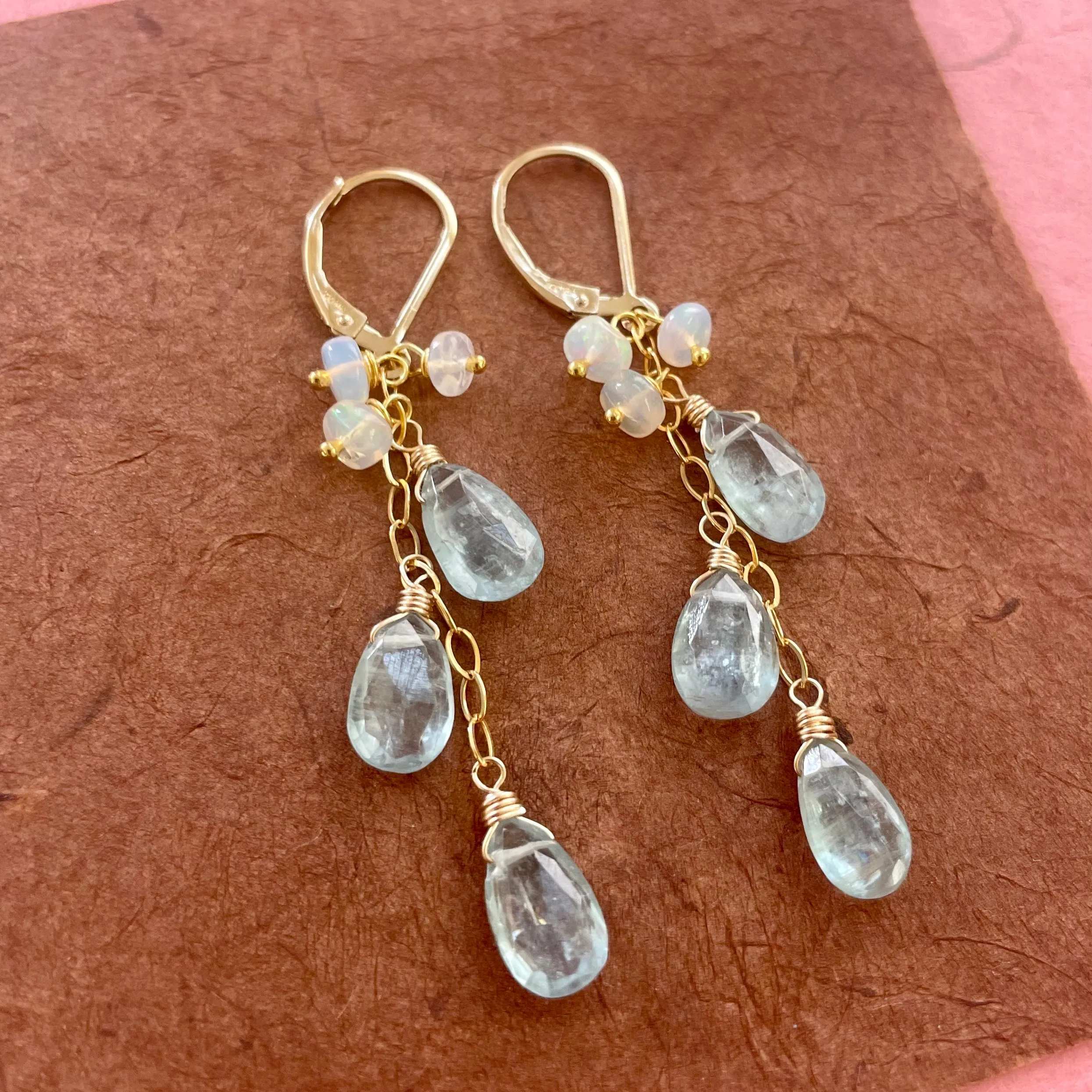 Aquamarine blue Kyanite and Opal earrings