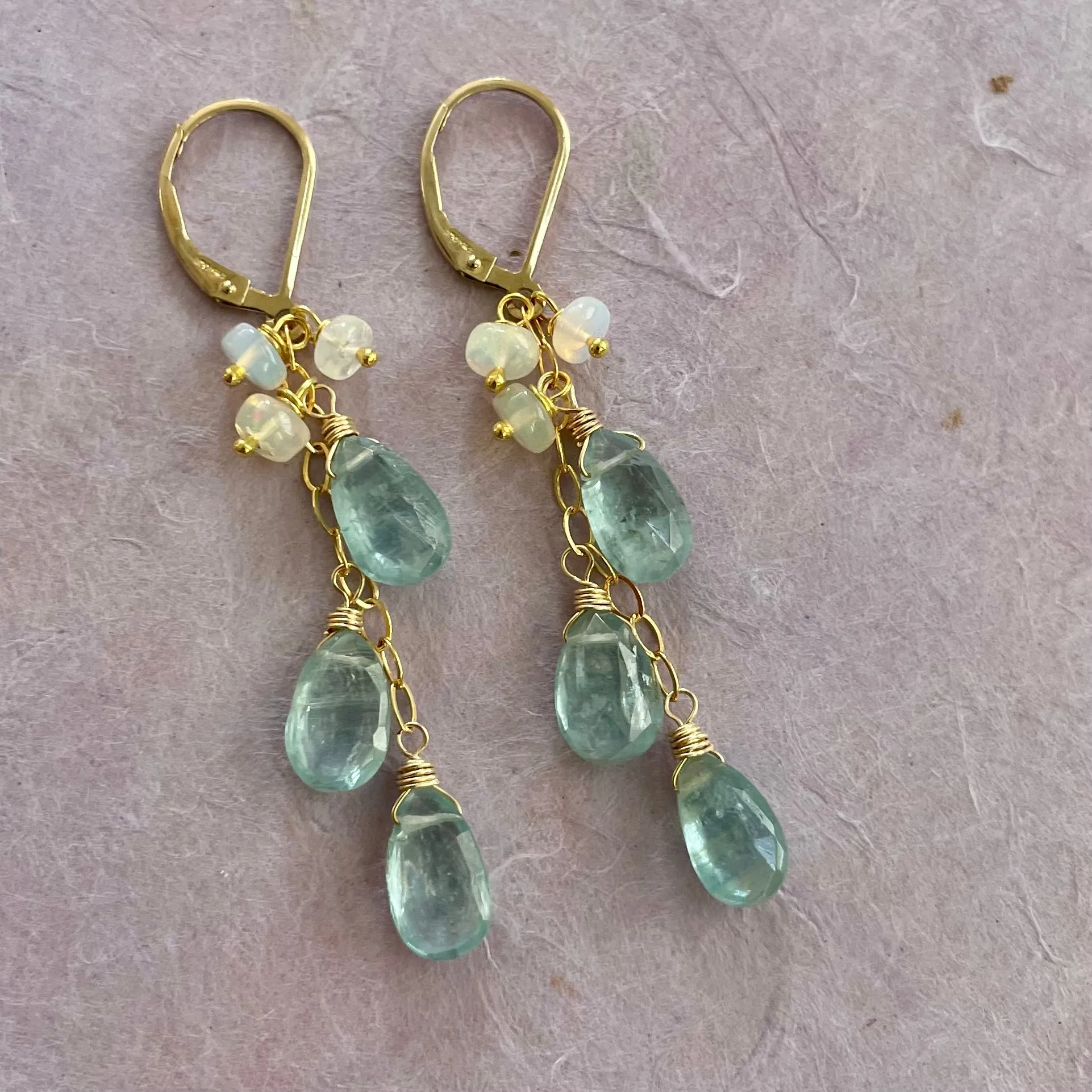 Aquamarine blue Kyanite and Opal earrings