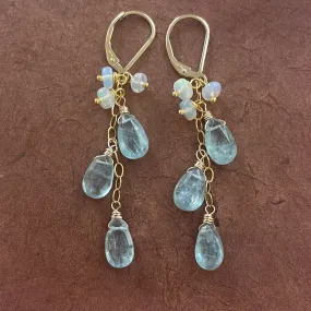 Aquamarine blue Kyanite and Opal earrings