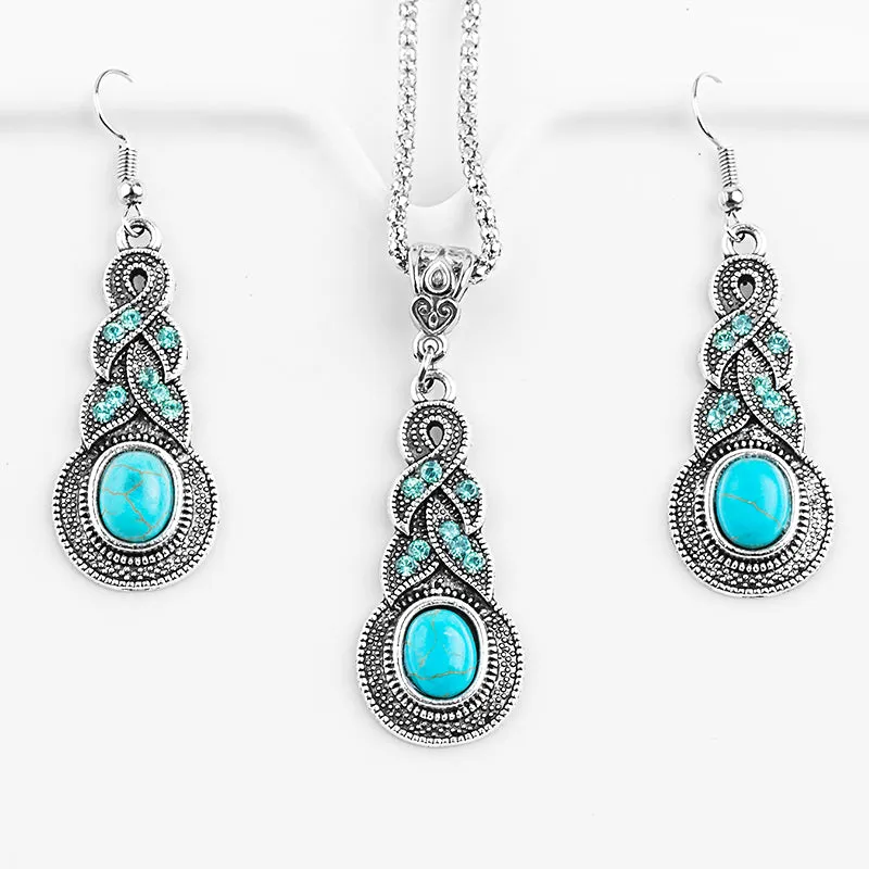 Aquamarine Resin and Crystal Necklace & Earrings Fashion Jewelry Set