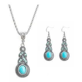 Aquamarine Resin and Crystal Necklace & Earrings Fashion Jewelry Set