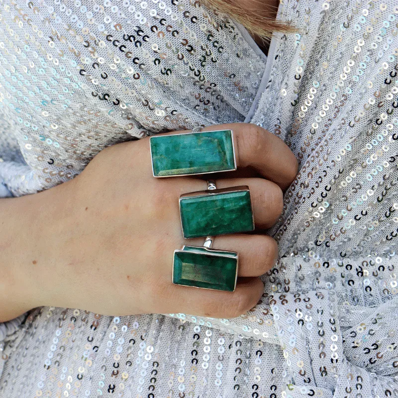 Aranya Emerald Quartz Rectangle Ring