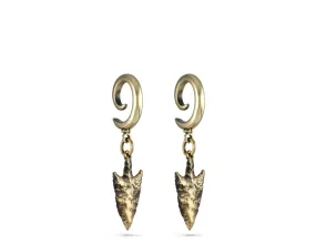 Arrowhead Gauged Spiral Earrings - Bronze