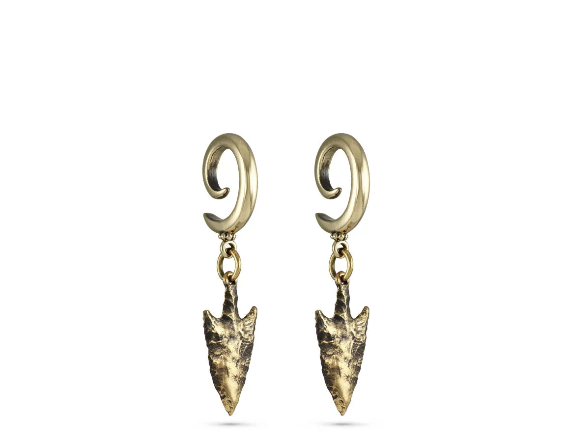 Arrowhead Gauged Spiral Earrings - Bronze