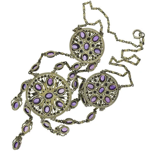 Arts & Crafts Silver Gilt & Amethyst Festoon Necklace