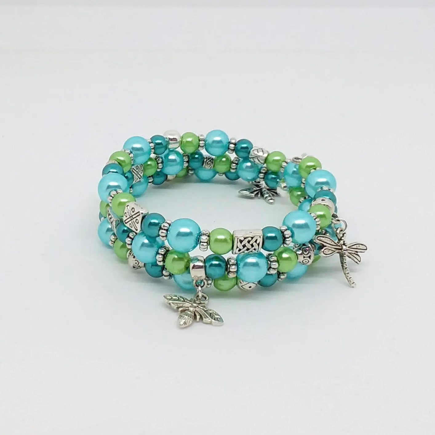 AVBeads Handmade Bug Insect Nature Glass Beaded Metal Charms Jewelry Memory Wire Bracelet Wrap 3Layer