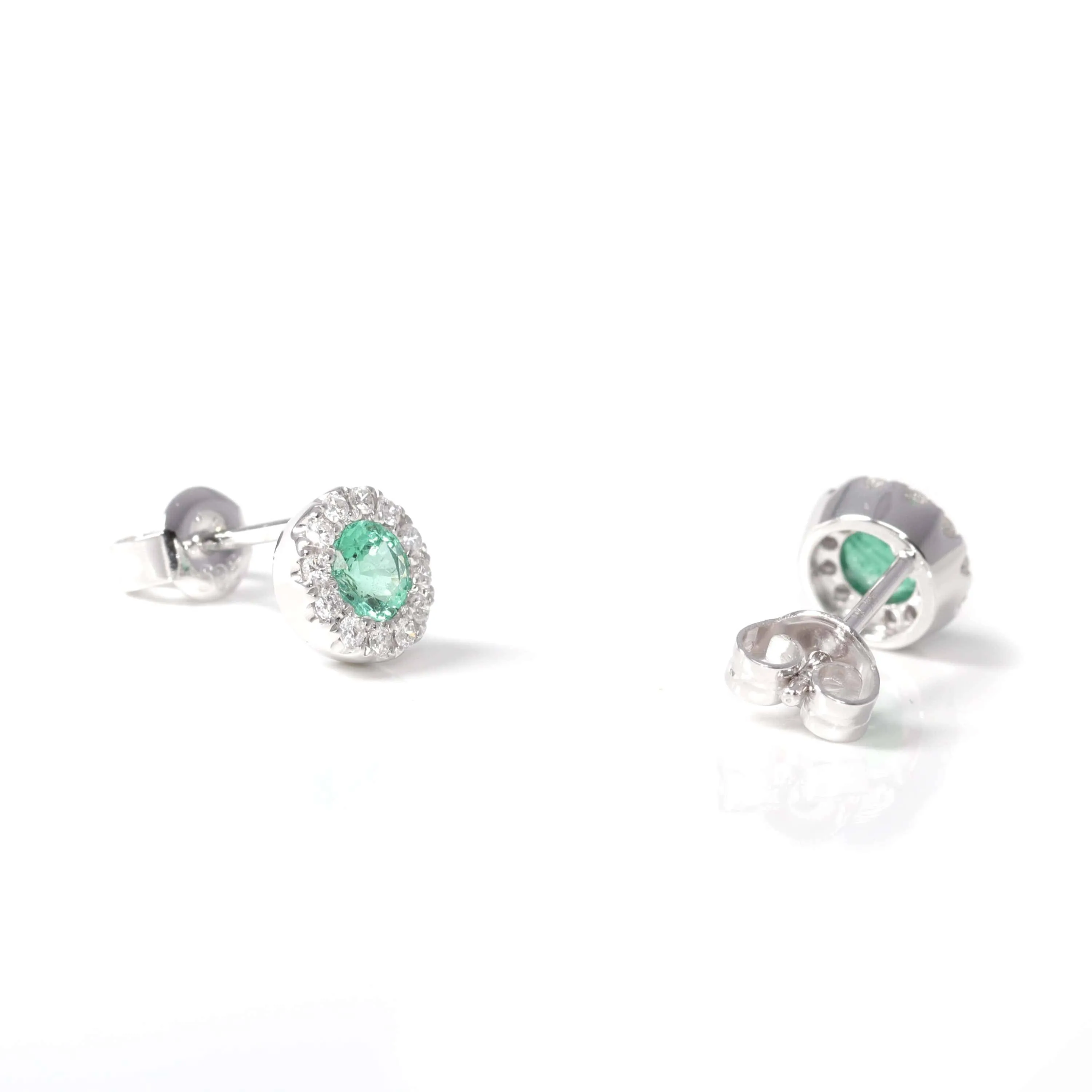 Baikalla? 14k Classic White Gold Natural Emerald Earrings w/Diamond Halo