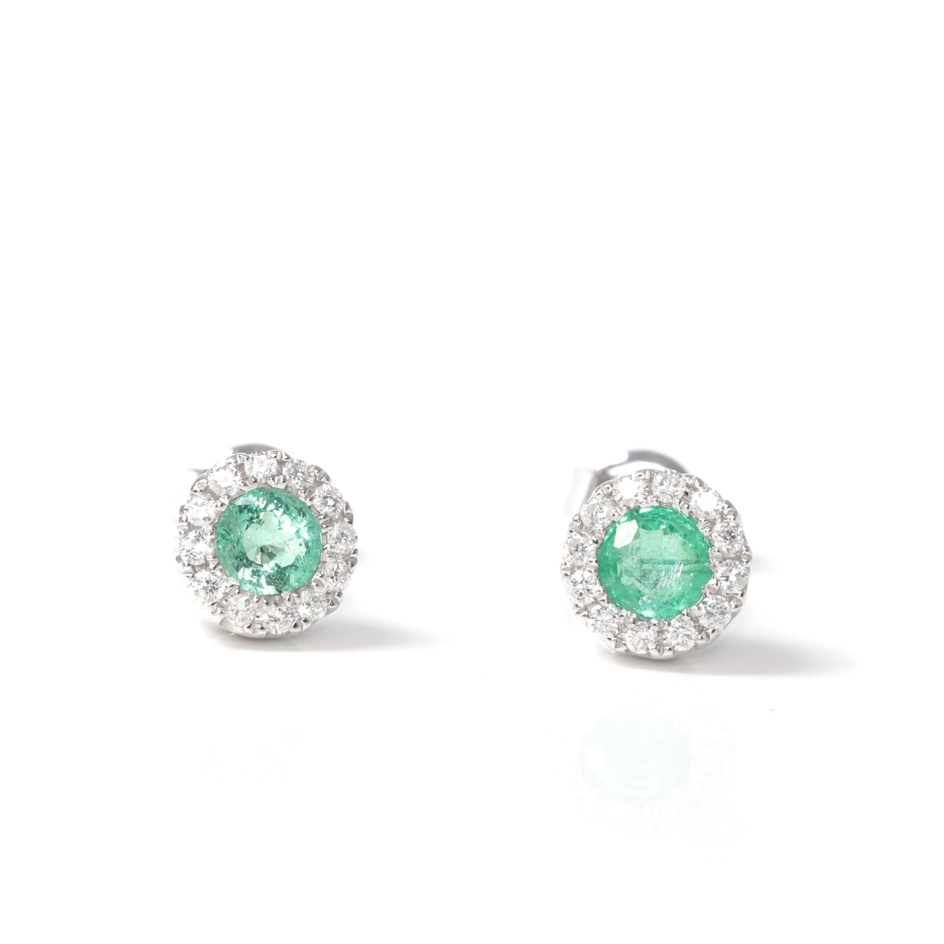 Baikalla? 14k Classic White Gold Natural Emerald Earrings w/Diamond Halo