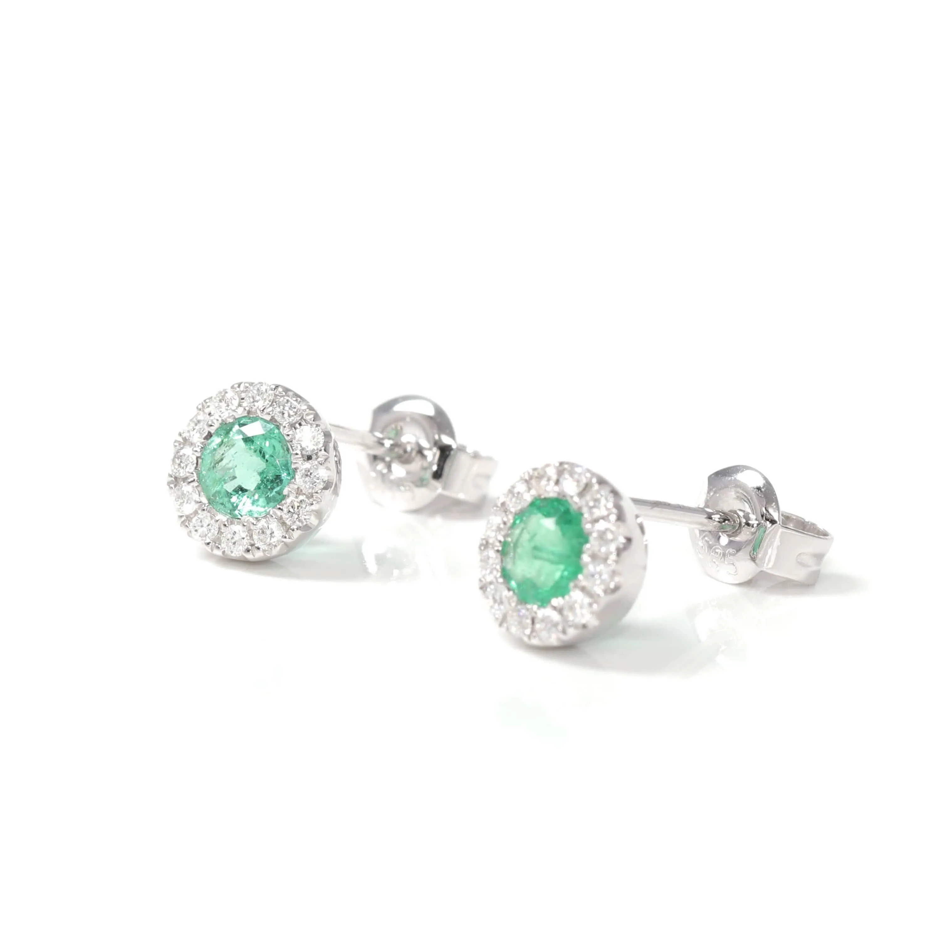 Baikalla? 14k Classic White Gold Natural Emerald Earrings w/Diamond Halo