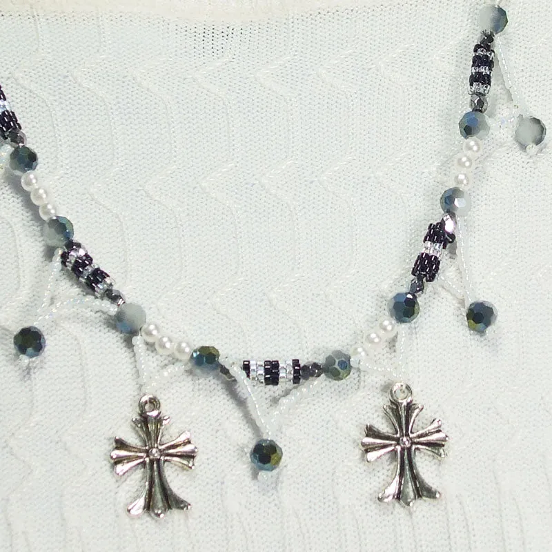 Bartola, Beaded Bead, Cross Dangle, Necklace