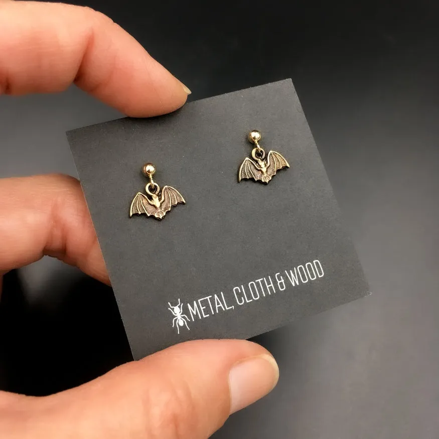 Bat Drop Earrings - Antiqued Brass