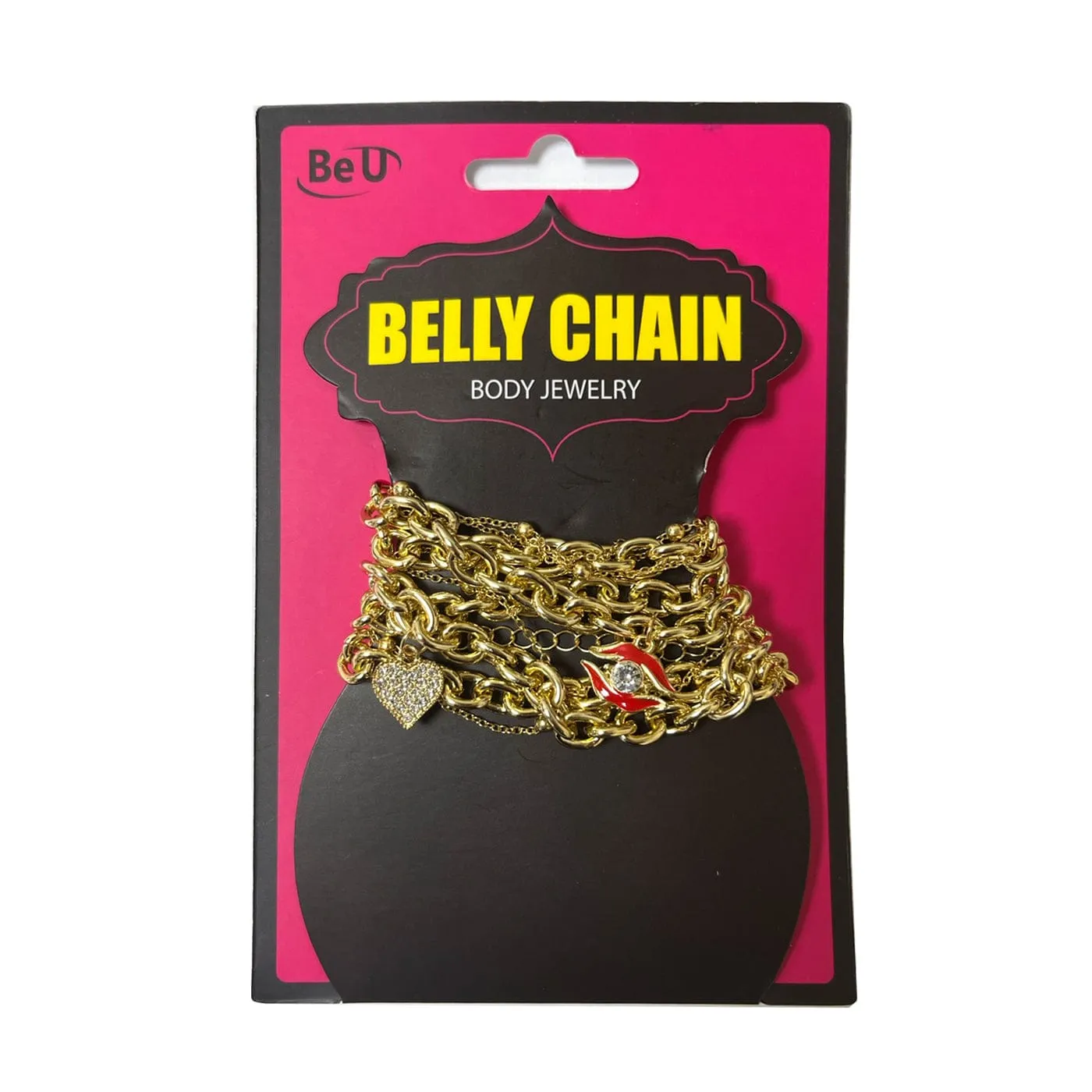 BE U | Big Belly Chain Body Jewelry Red Lip & Rhinestone Heart