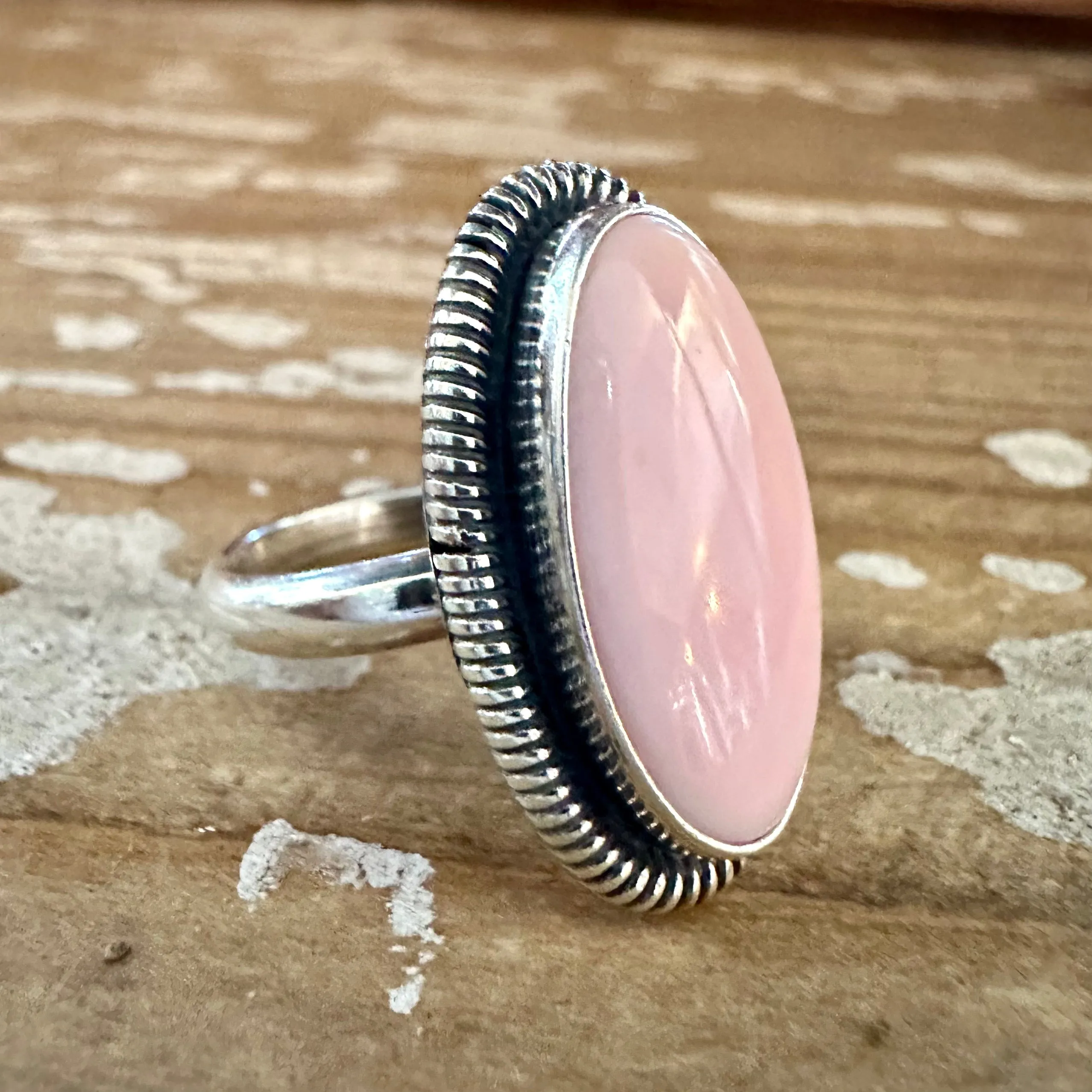 BEACH LOVE Pink Conch Shell and Sterling Silver Oval Ring  Sizes Adjustable