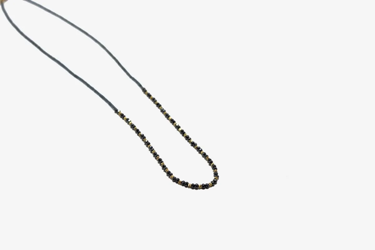 Beaded Grey   Gold   Black Spinel Necklace