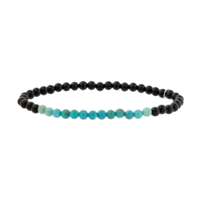 Beaded Turquoise and Black Agate Section Stretch Bracelet