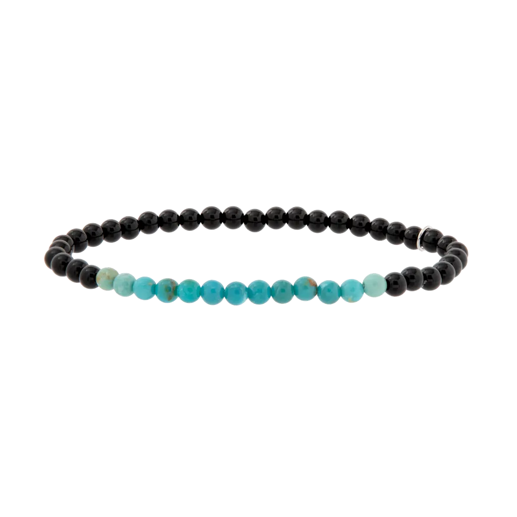 Beaded Turquoise and Black Agate Section Stretch Bracelet