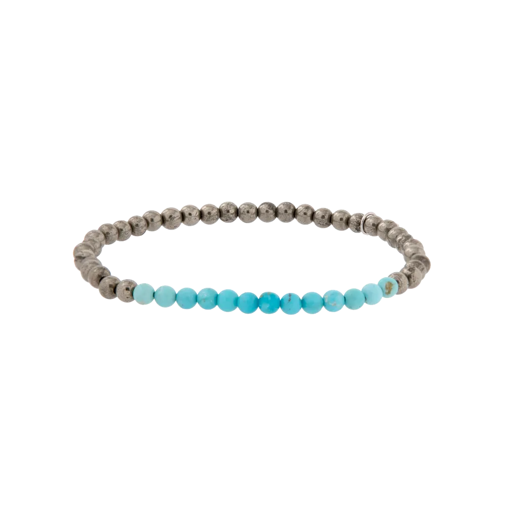 Beaded Turquoise and Pyrite Section Stretch Bracelet