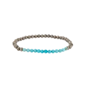 Beaded Turquoise and Pyrite Section Stretch Bracelet