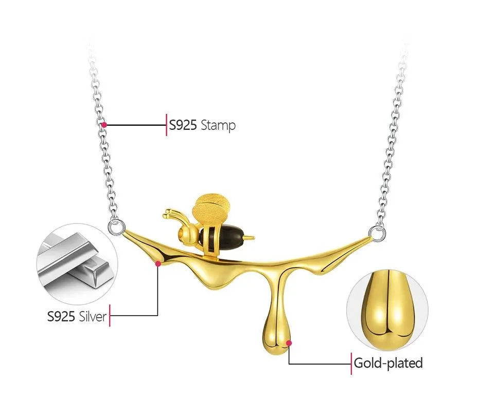 Bee Charm Jewelry Set - 925 Sterling Silver Necklace and Earring with Dripping Honey Pendant (LFJF0072)