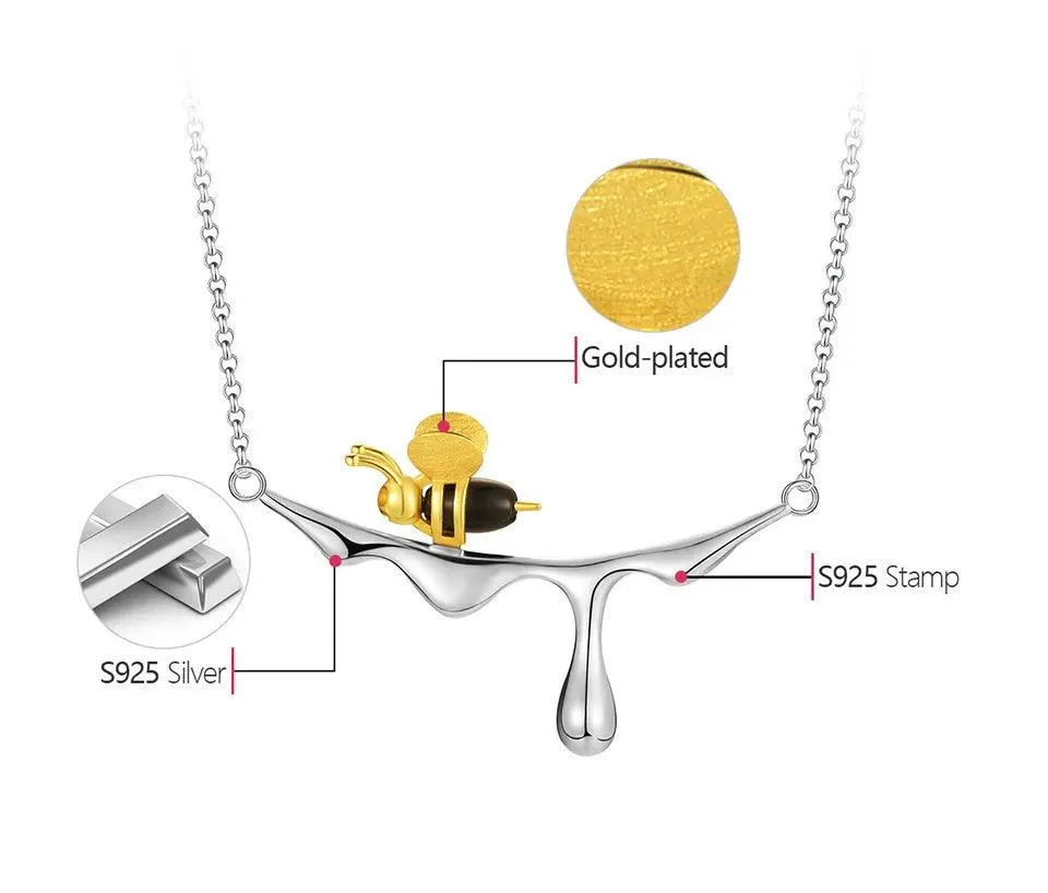 Bee Charm Jewelry Set - 925 Sterling Silver Necklace and Earring with Dripping Honey Pendant (LFJF0072)