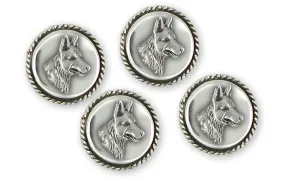 Belgian Malinois Jewelry Sterling Silver Handmade Belgian Malinois Tuxedo Studs  BMA1H-STD