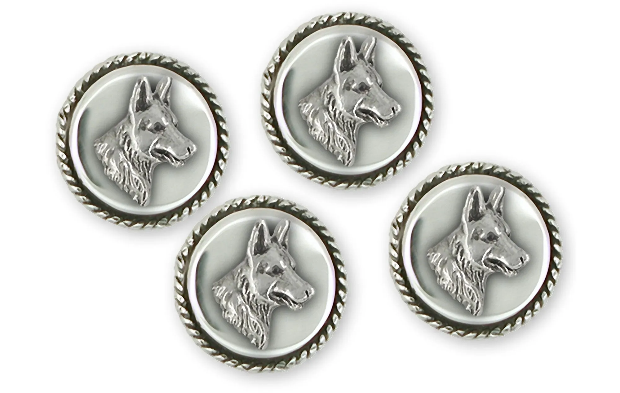 Belgian Malinois Jewelry Sterling Silver Handmade Belgian Malinois Tuxedo Studs  BMA1H-STD