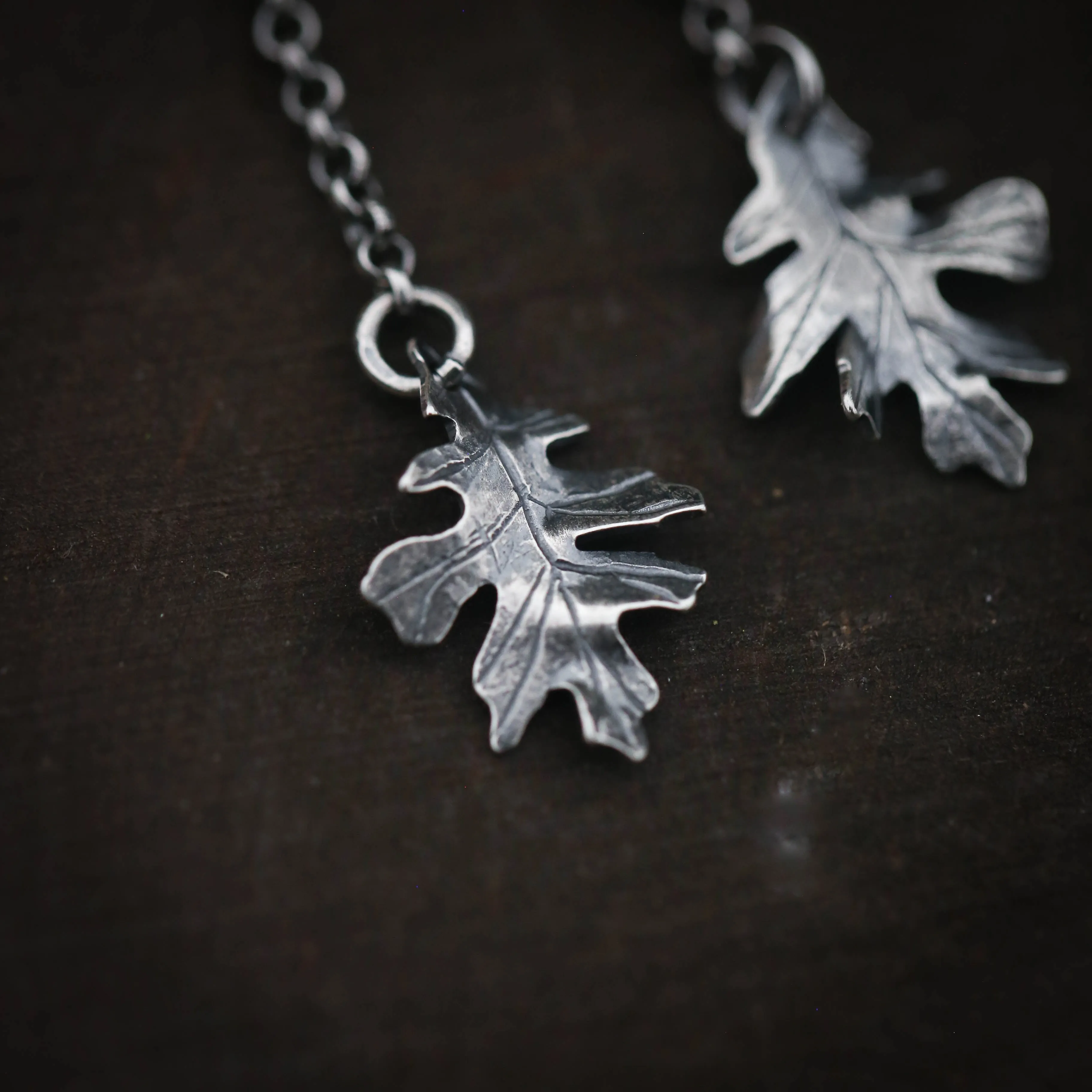 Black Oak Leaf Sterling Silver Drop Earrings