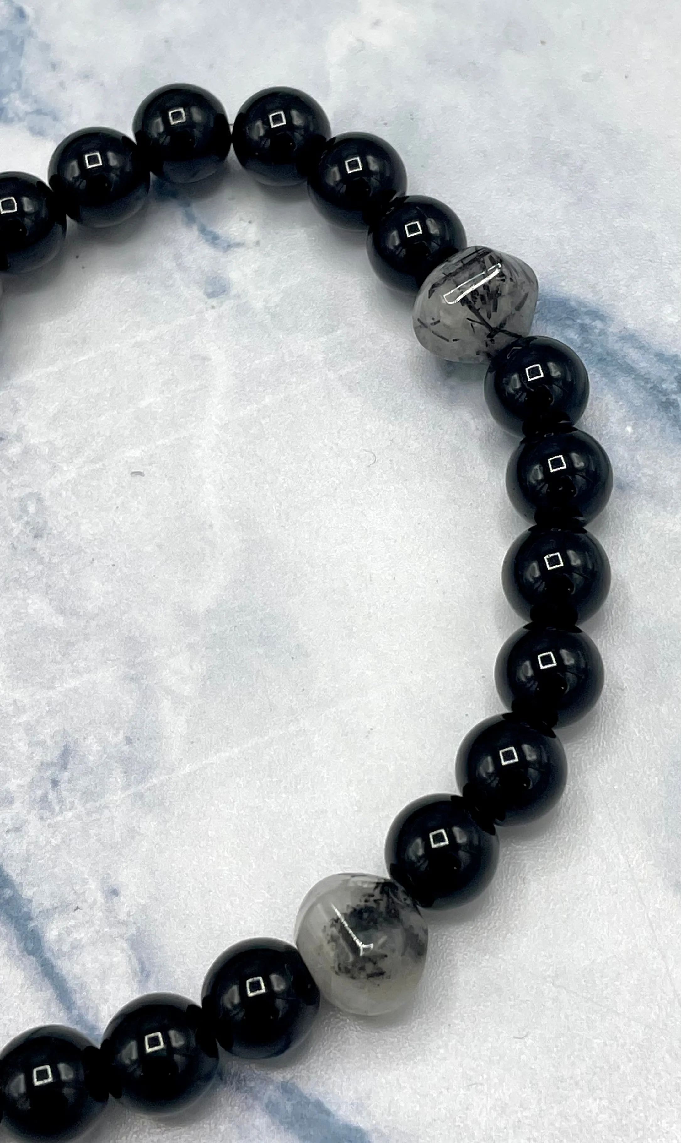 Black Onyx gemstone and Tourmaline Quartz Bracelet