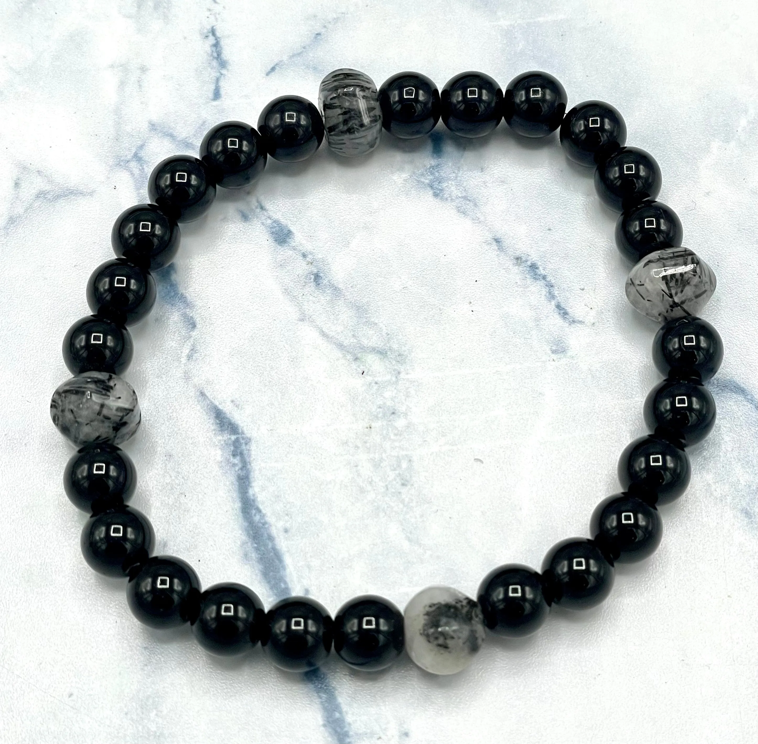 Black Onyx gemstone and Tourmaline Quartz Bracelet