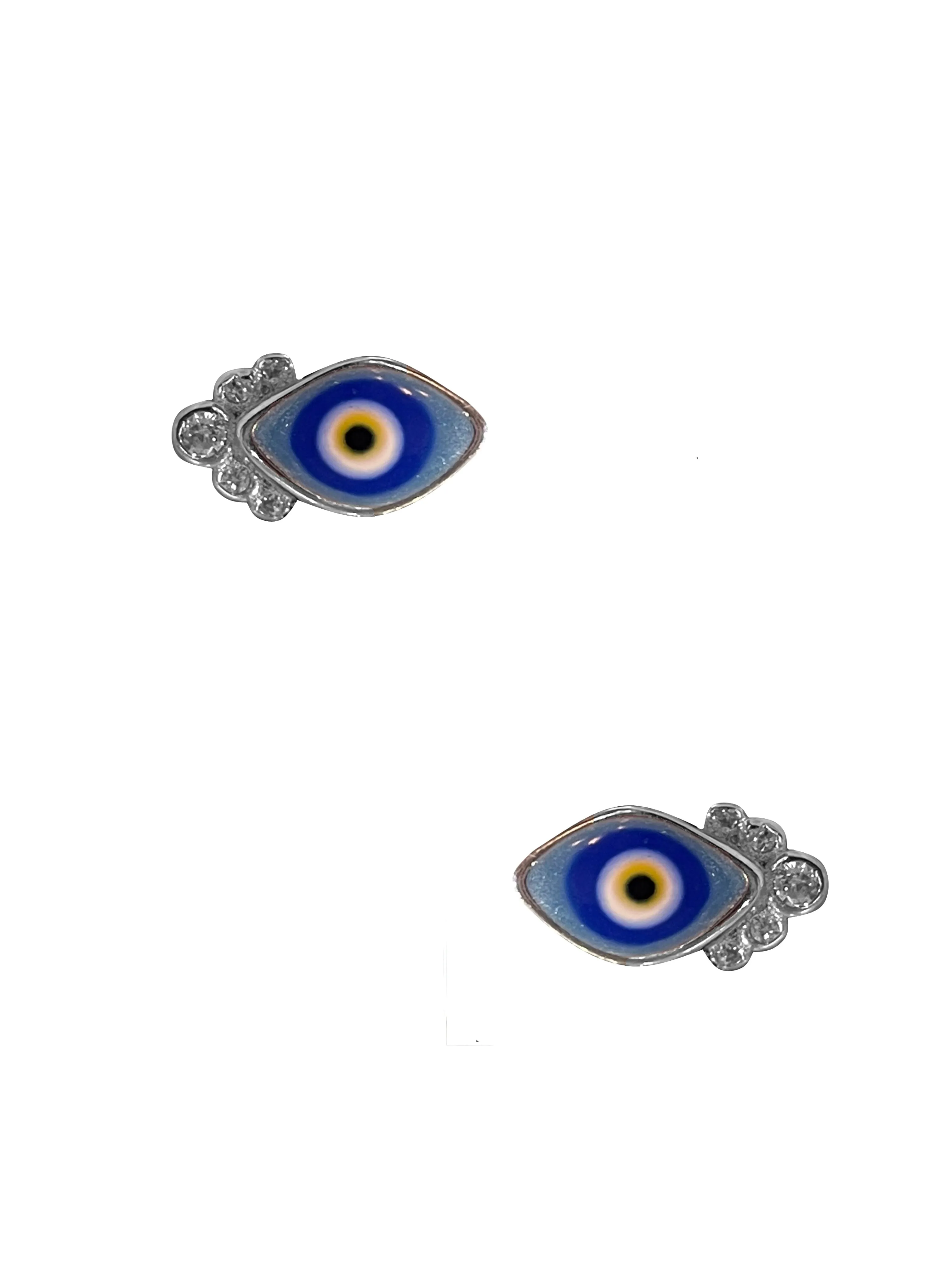 Blue CZ Bezel Evil Eye Studs