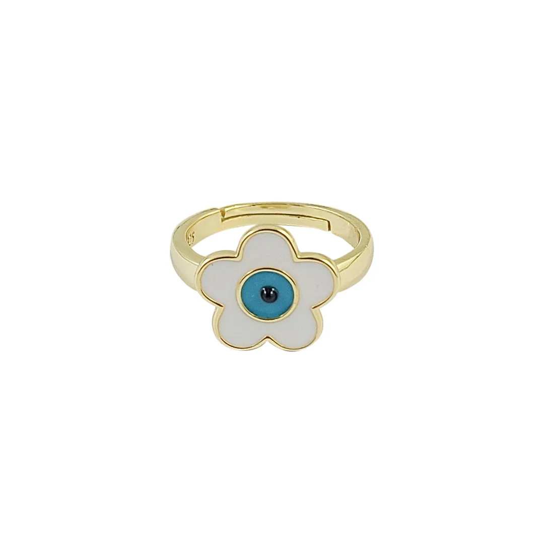 Blue Eye of Protection Flower Adjustable Ring