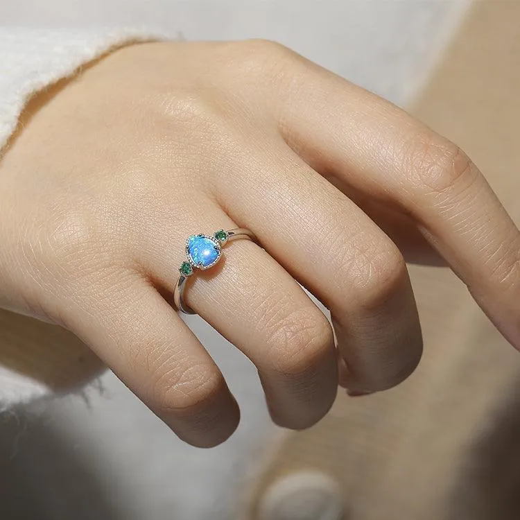 Blue Opal Three Stone Teardrop Ring