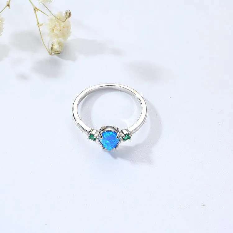 Blue Opal Three Stone Teardrop Ring