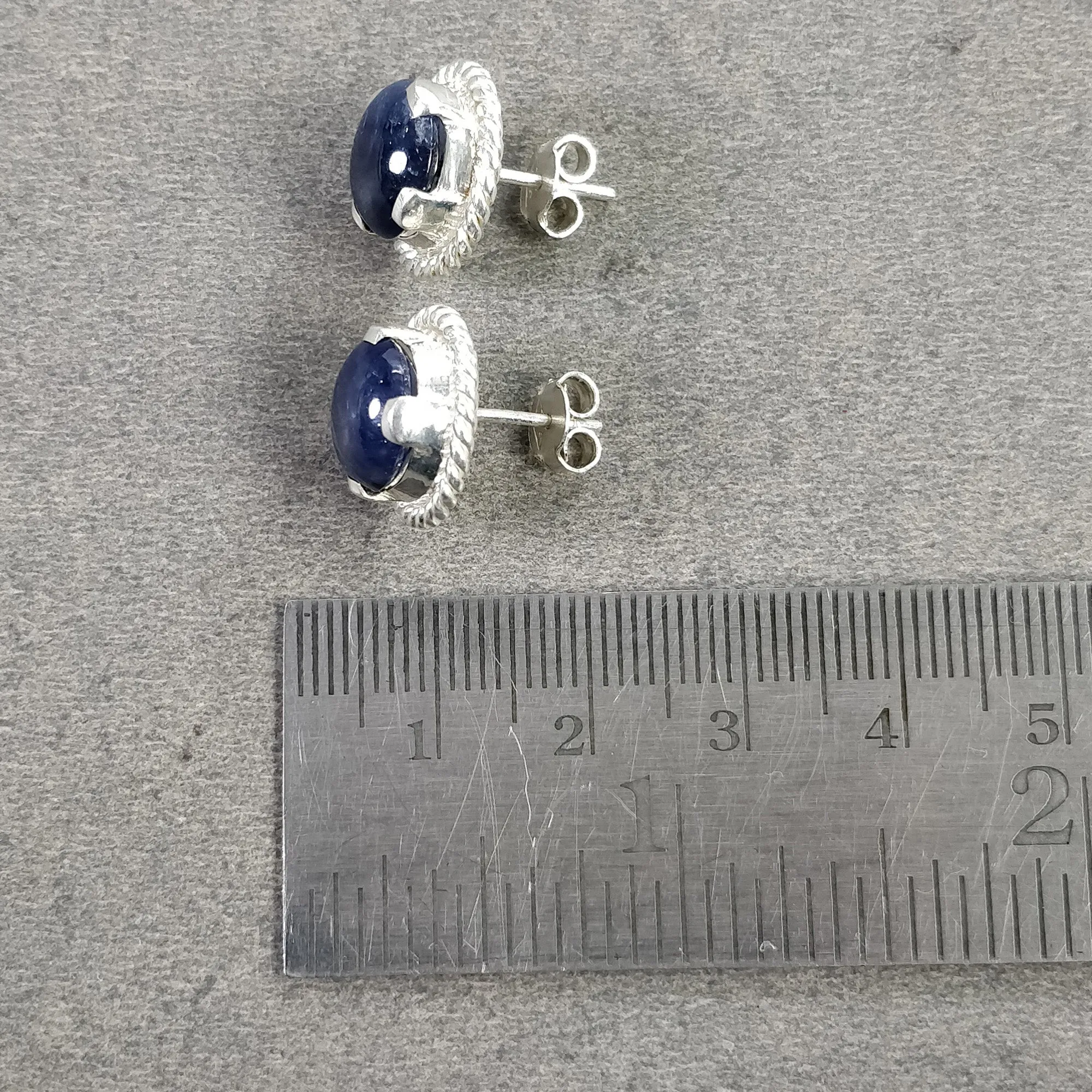 BLUE SAPPHIRE Gemstone 925 Sterling Silver Earring : 5.920gms Natural Untreated Round Prong Set Push Back Stud Earrings 0.75"