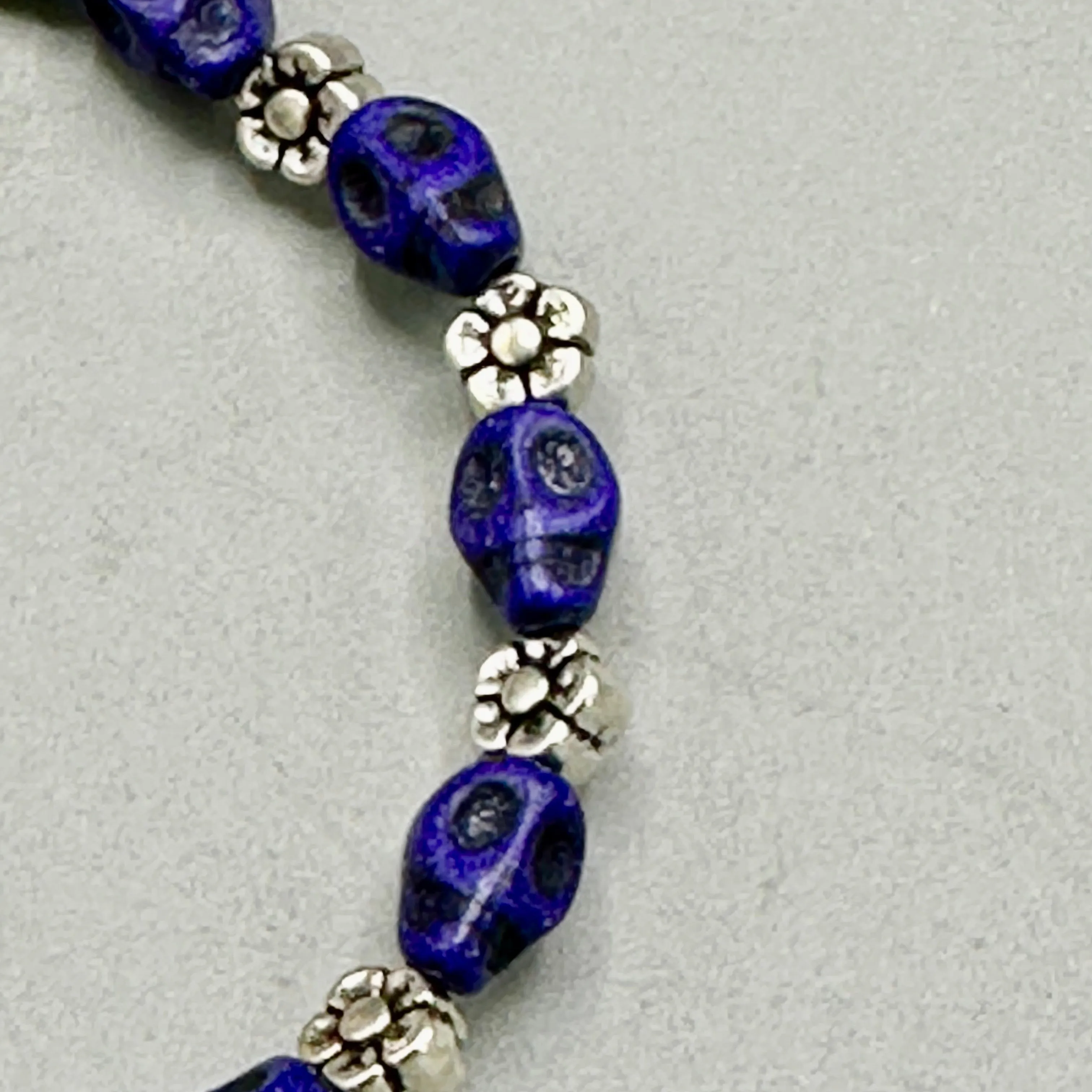 Blue Skulls and Flower Bracelet