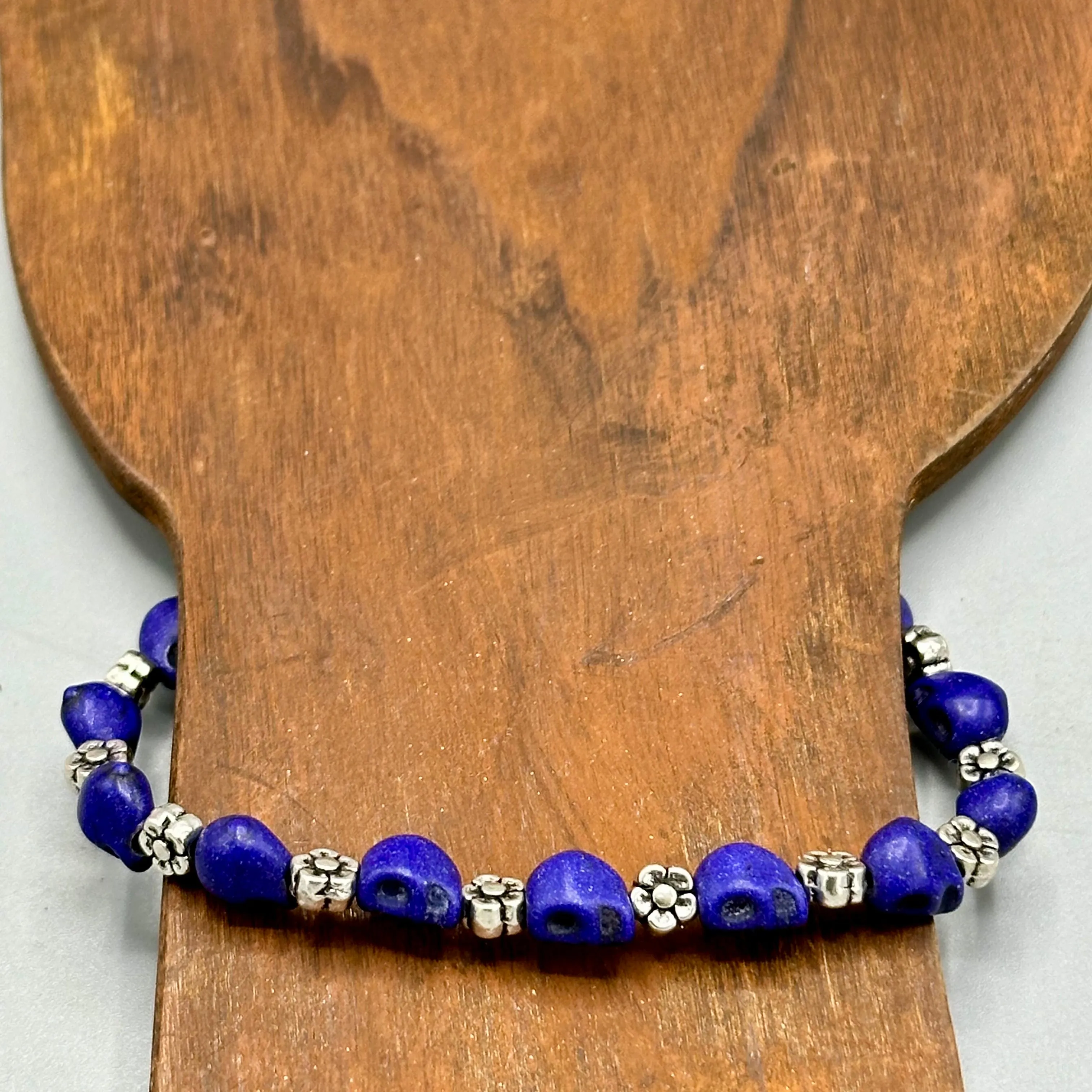 Blue Skulls and Flower Bracelet