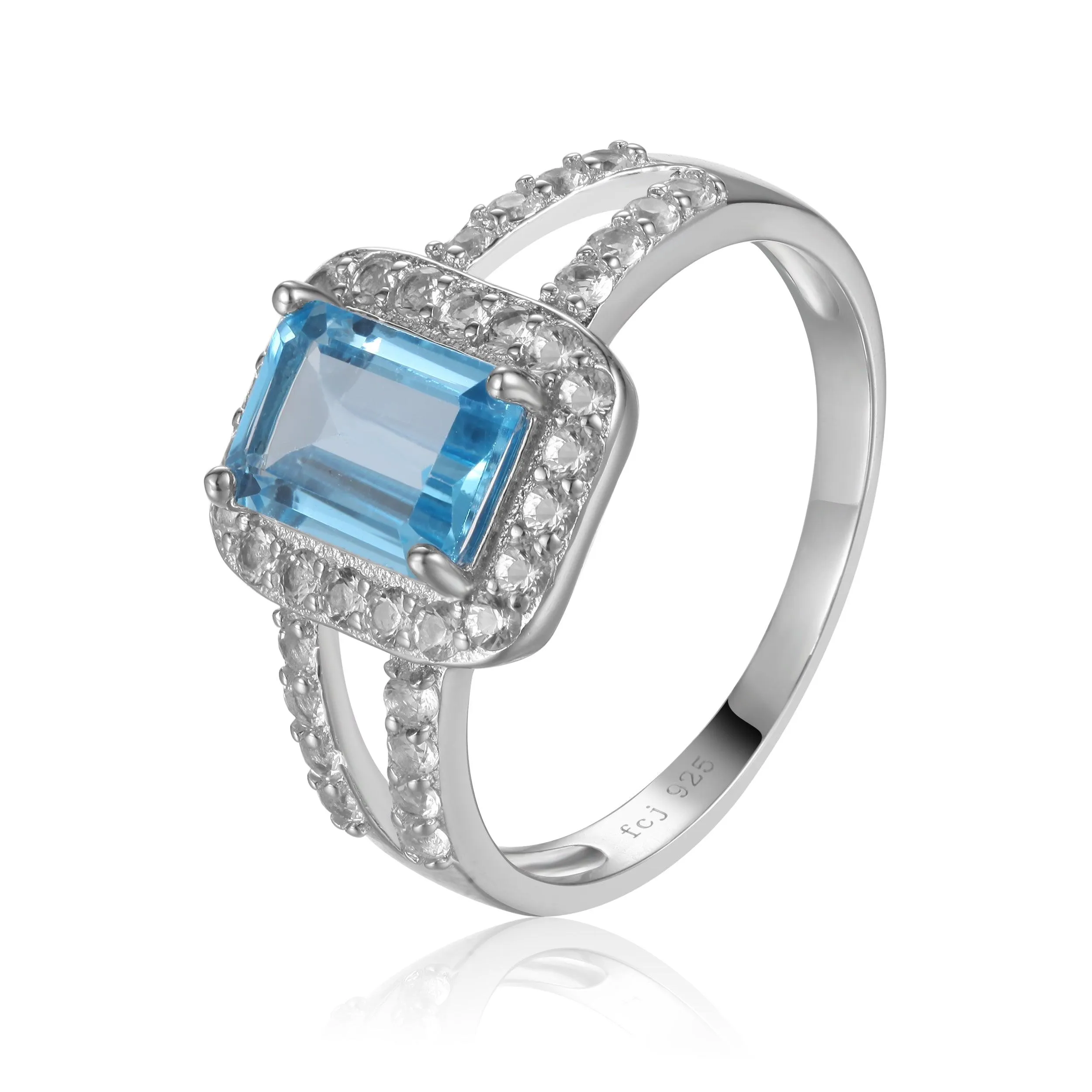 Blue Topaz Split Band Halo Ring